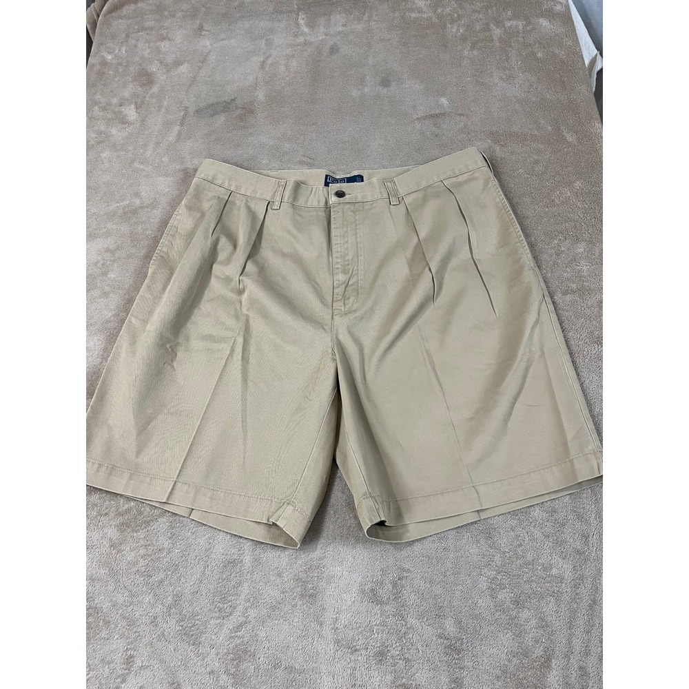 Vintage Polo Ralph Lauren Pleated Chino Shorts Men 38 Khaki Preppy Casual 9" euc